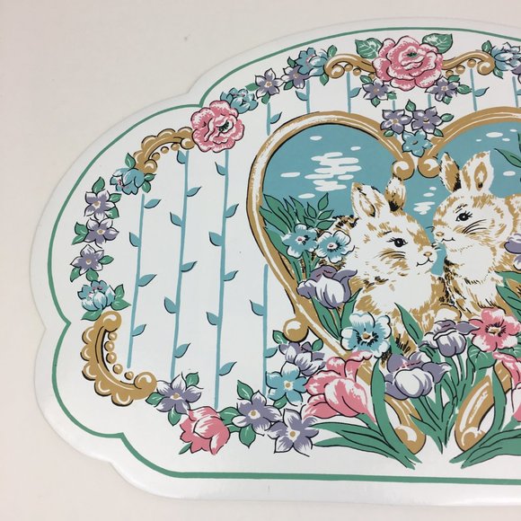 2 Vtg Easter Rabbit Bunny Heart Pastel Floral Easter Placemats Town Country READ - Picture 10 of 11